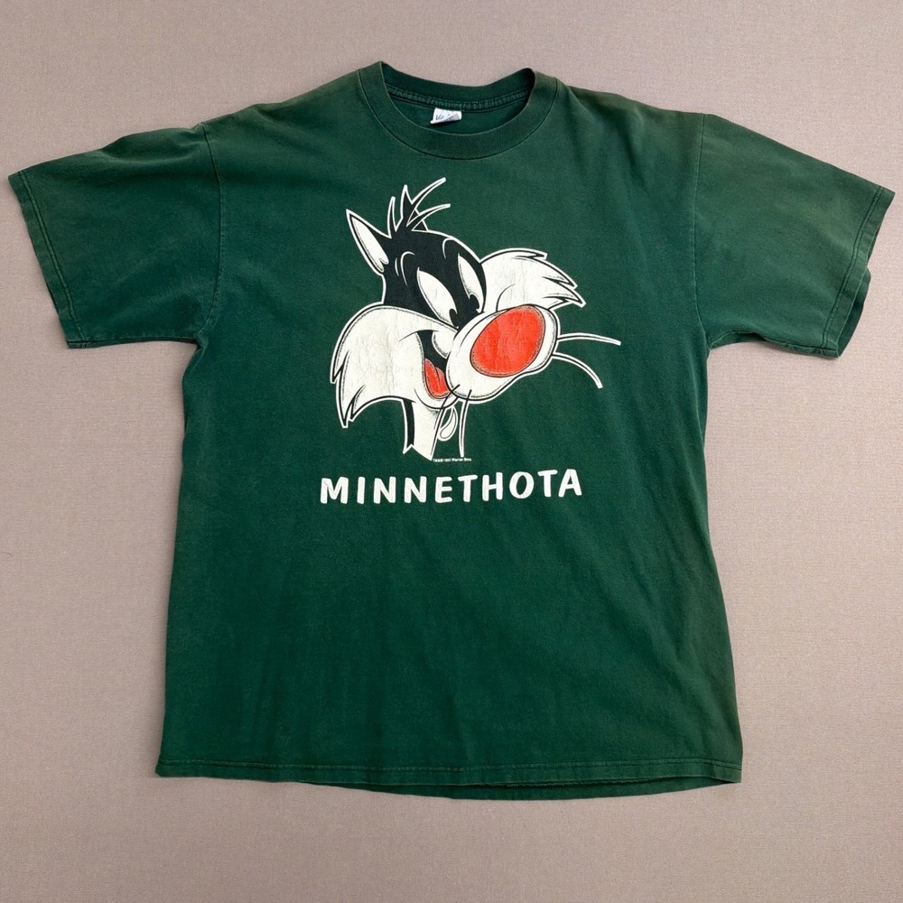 Vintage 1995 Velva Sheen Sylvester Cat Minnethota T-Shirt Mens XL Green USA Made
